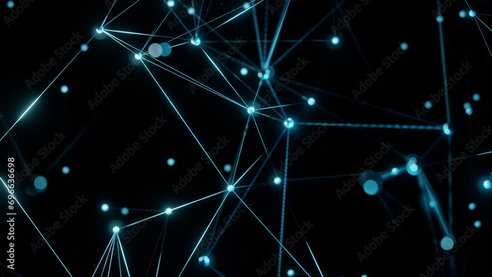 Wall mural 3d abstract geometric background. triangles, dots and lines are connecting with shine