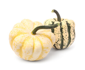 Two fresh raw pumpkins isolated on white