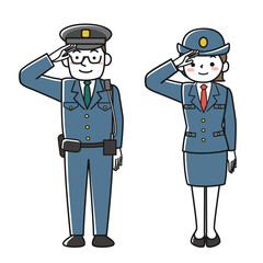 敬礼する男性警察官と女性警察官