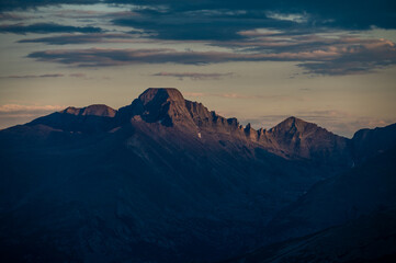 Purple and Blue Light On Longs Peak In Evening