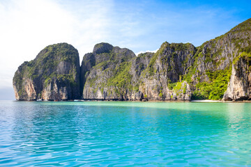 Beautiful tropical landscape of the Maya Bay in the Phi Phi Islands in Thailand