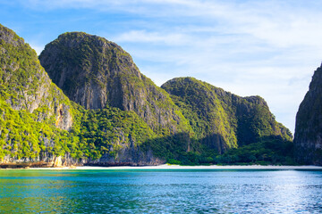 Beautiful tropical landscape of the Maya Bay in the Phi Phi Islands in Thailand