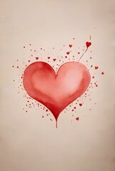 赤いハート型、水彩画、イラスト、背景｜Red heart shape, watercolor, illustration, background. Generative AI