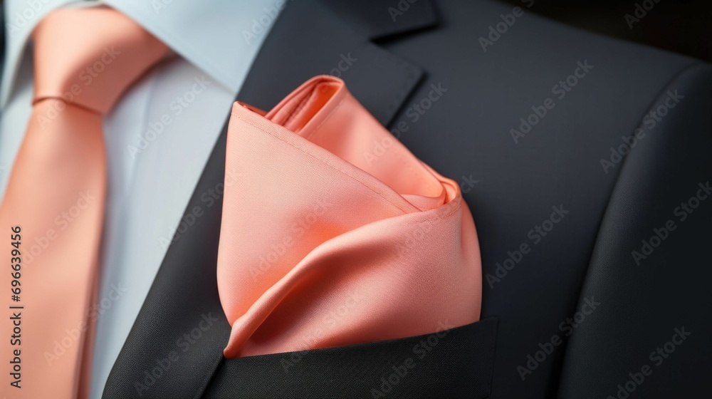 Poster minimalistic view of a peach fuzz pocket square, the perfect accessory to add a pop of color to a su