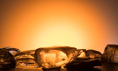 ice for the product presentation podium. beautiful natural ice with orange-gold backlight for the...