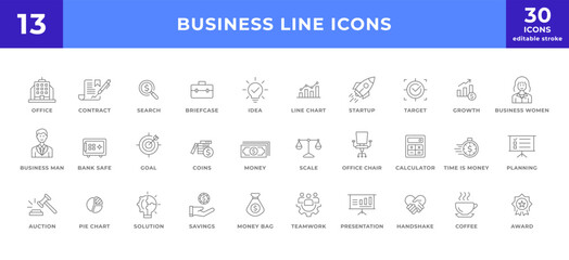 Fototapeta na wymiar Business line icon set collection. modern simple web sign, symbol icon.