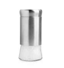 One shaker with salt isolated on white