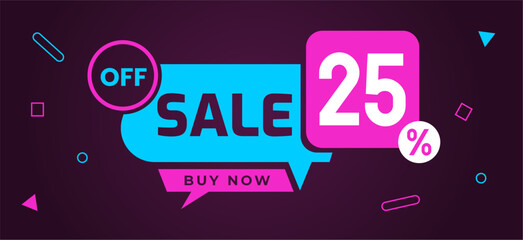 sale 25 percent off buy now banner pink blue light neon - obrazy, fototapety, plakaty