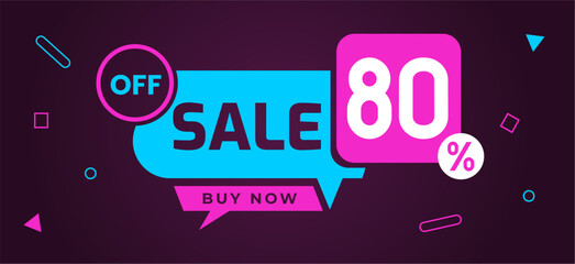 sale 80 percent off buy now banner pink blue light neon - obrazy, fototapety, plakaty