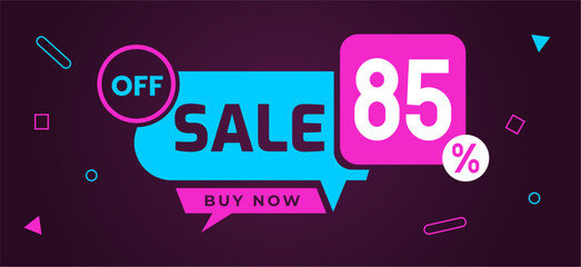 sale 85 percent off buy now banner pink blue light neon - obrazy, fototapety, plakaty