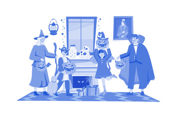 People Celebrating Halloween Illustration