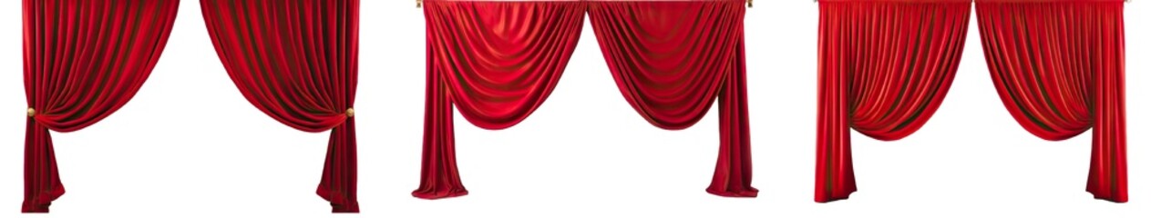 Collection of PNG. Red stage curtains isolated on a transparent background.
