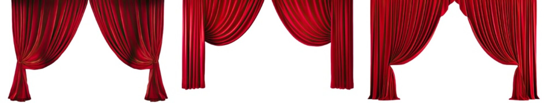 Collection of PNG. Red stage curtains isolated on a transparent background.