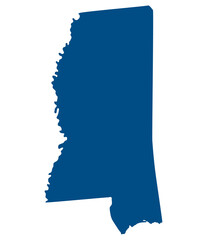 Mississippi state map. Map of the U.S. state of Mississippi.