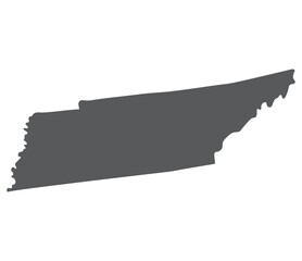 Map of Tennessee. Tennessee map. USA map in grey color. - obrazy, fototapety, plakaty