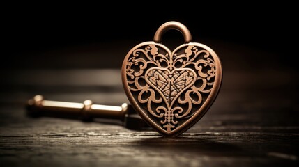 An intricately designed key inserted into a small heartshaped lock, representing the transformative nature of love.