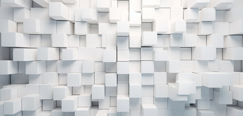 An engaging background wallpaper adorned with randomly shifted white cube boxes, forming an intriguing pattern and providing a sizable area for copy placement.