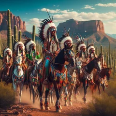 Papier Peint photo Lavable Arizona Various Scenes of Native American Tribes in the Old West