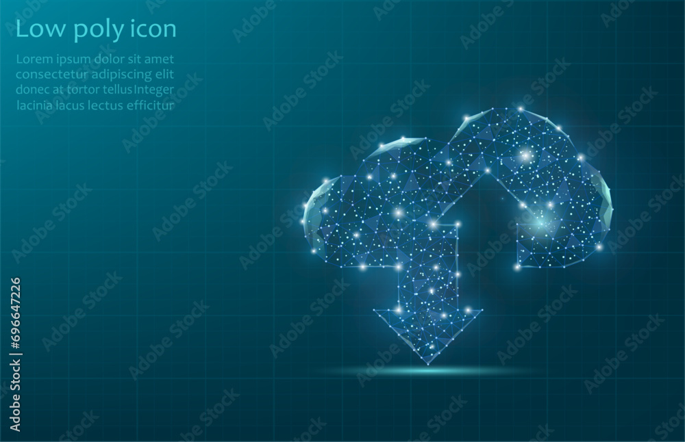 Poster cloud technologies, vector illustration. wireframe cloud storage sign with two up and down arrows on
