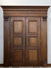 Old classic vintage double door from retro interior texture close up