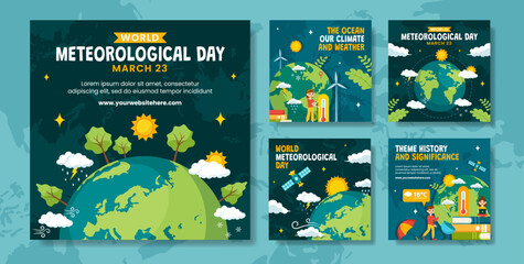 Meteorological Day Social Media Post Flat Cartoon Hand Drawn Templates Background Illustration - obrazy, fototapety, plakaty