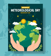 Meteorological Day Vertical Poster Flat Cartoon Hand Drawn Templates Background Illustration - obrazy, fototapety, plakaty