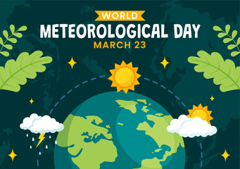 Meteorological Day Social Media Background Flat Cartoon Hand Drawn Templates Illustration - obrazy, fototapety, plakaty