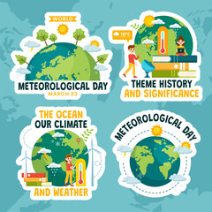 Meteorological Day Label Flat Cartoon Hand Drawn Templates Background Illustration - obrazy, fototapety, plakaty