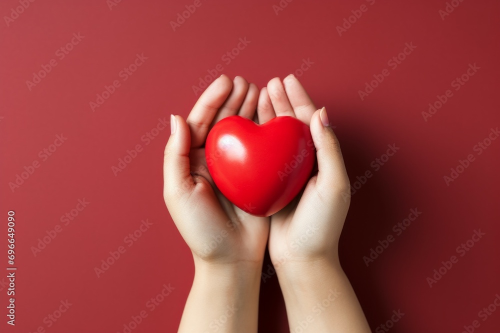 Poster heart in hands. background with selective focus and copy space