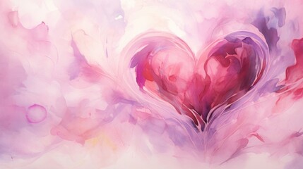 A whimsical depiction of a watercolor heart, using a mix of bold magenta and muted blush pink, giving off a dreamy and ethereal vibe. - obrazy, fototapety, plakaty