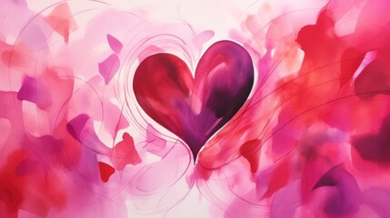 A modern take on traditional heart art, this watercolor piece showcases a blend of hot pink and deep maroon, creating a lively and dynamic composition.
