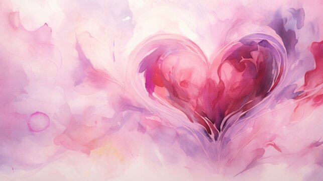 A whimsical depiction of a watercolor heart, using a mix of bold magenta and muted blush pink, giving off a dreamy and ethereal vibe.