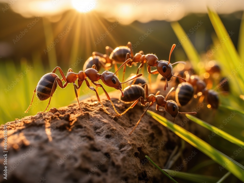 Poster a group of ants walking on a log. generative ai.