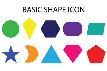 12 set of basic color shapes. Vector illustration. - obrazy, fototapety, plakaty