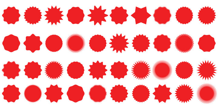 Title	 Set of black price sticker, sale or discount sticker, sunburst badges icon. Stars shape with different number of rays. . Red starburst promotional badge set shopping labels  0 2 1