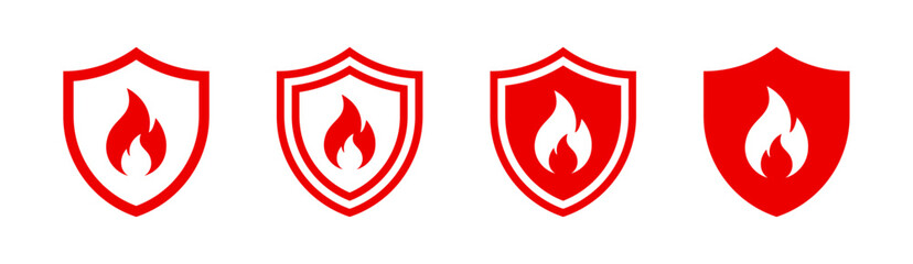 Shield with fire icon set
