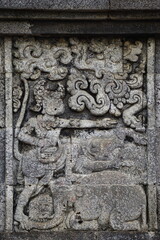 The carved stone in the of penataran temple, in Blitar, East Java, Indonesia