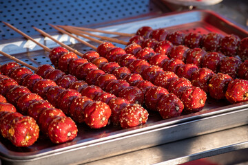 candied haws on a stick,Chinese traditional food,Street Food