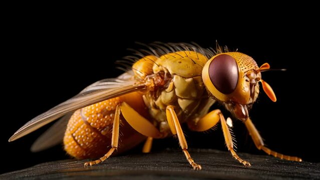 A closeup of a sleeping fruit fly, used in research to study the mechanisms and benefits of sleep.