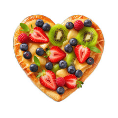 heart shaped waffles with strawberries and blueberries isolated on white