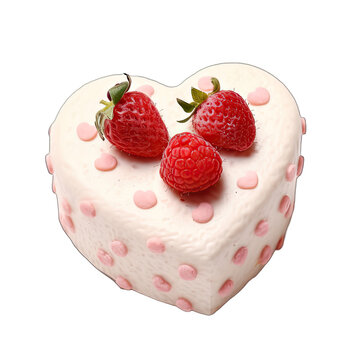 strawberry heart cake isolated on white