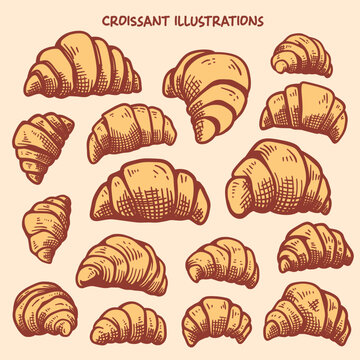 Hand-Drawn Vector Croissant Cake Sketch Illustrations