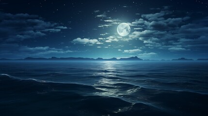 Naklejka na ściany i meble Full moon reflecting on the calm surface of the sea during the night.