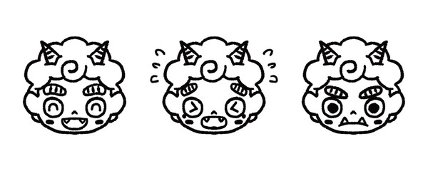 赤鬼のいろいろな表情イラストセット_モノクロ
