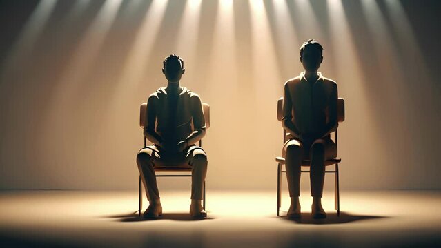 A spotlight shining on a person sitting still, slowly morphing into different characters and personalities, representing the complexities of abnormal Psychology art concept