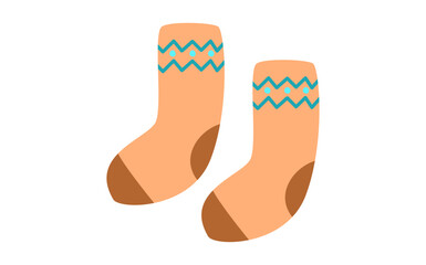 Hygge warm socks illustration. Cute stickers for album decoration, photos, funny cartoon illustrations. Winter food, drink, outfit cartoon illustration.