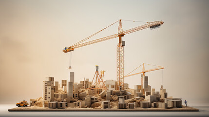 Fototapeta na wymiar Crane Lifts Transformative Architectural into Reality in the Landscape of Development and Building