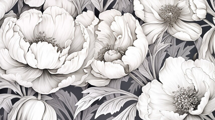 Beautiful monochrome black and white seamless background illustration - obrazy, fototapety, plakaty