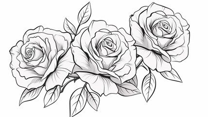 beautiful roses flower floral black outline isolated - obrazy, fototapety, plakaty