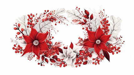 Christmas floral hand drawn wreath on white background decorative design frame